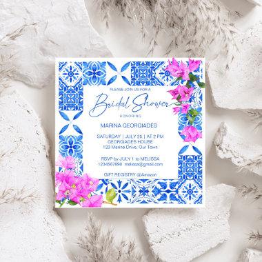 Blue Tiles Bougainvillea elegant bridal shower Invitations