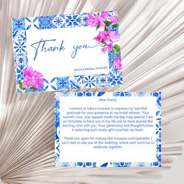 Blue Tiles Bougainvillea elegant bridal shower Thank You Invitations