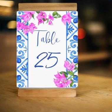 Blue tiles Bougainvillea Italian table numbers