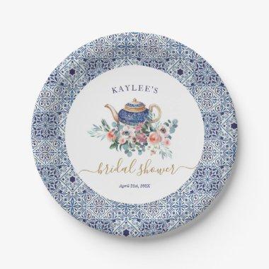 Blue tiles Bridal Shower tea decor Paper Plates