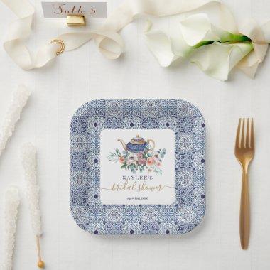Blue tiles Bridal Shower tea decor Paper Plates