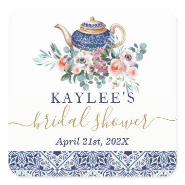 Blue tiles  tea favor sticker