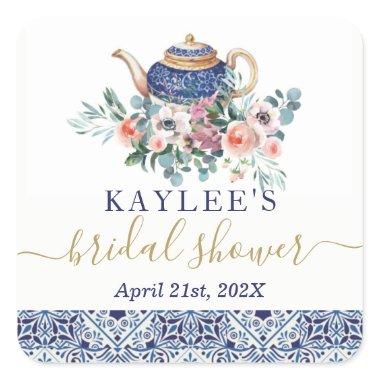 Blue tiles Bridal Shower tea favor sticker