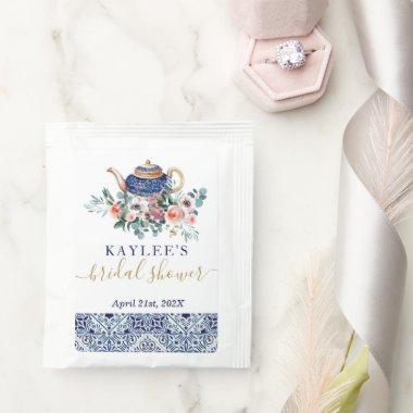 Blue tiles Bridal Shower tea favor sticker Tea Bag Drink Mix