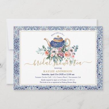 Blue tiles Bridal Shower tea invitation Invitations