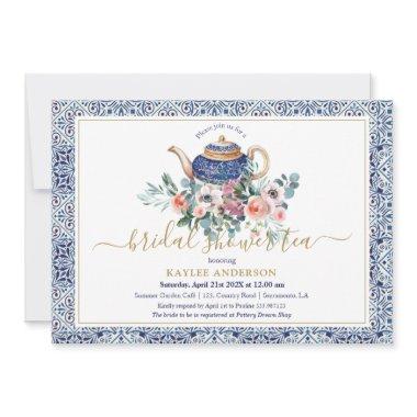 Blue tiles Bridal Shower tea invitation Invitations