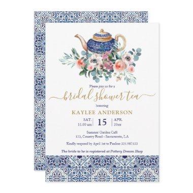 Blue tiles Bridal Shower tea invitation Invitations