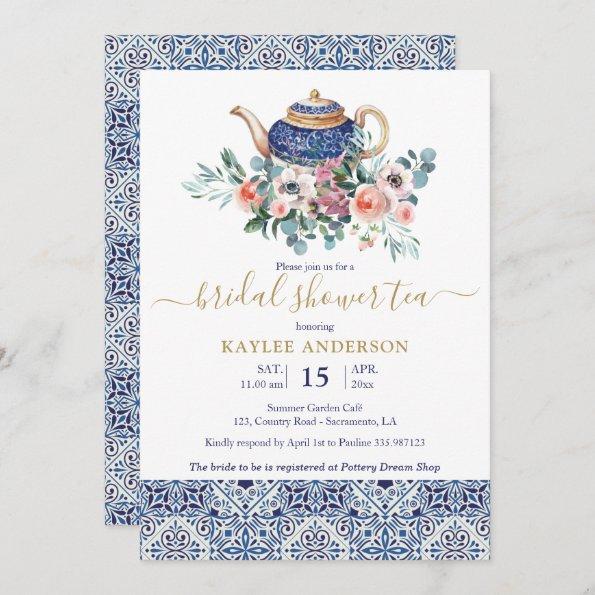 Blue tiles Bridal Shower tea invitation Invitations