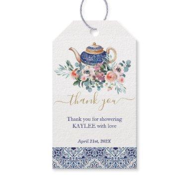 Blue tiles  tea Thank favor Gift Tags