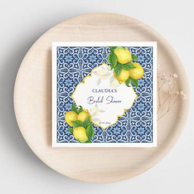 Blue tiles lemon Amalfi bridal shower party custom Napkins