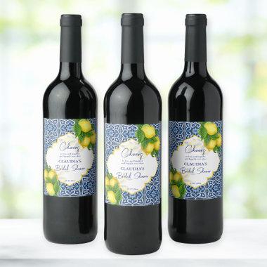 Blue tiles lemon Amalfi  party custom Wine Label