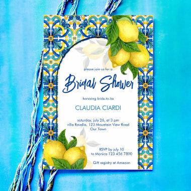 Blue tiles lemon Amalfi Positano bridal shower Invitations