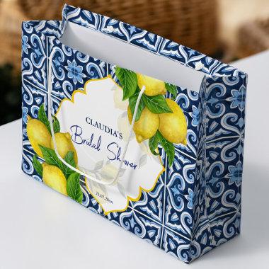 Blue tiles lemon Amalfi Positano bridal shower Large Gift Bag