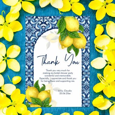 Blue tiles lemon Amalfi Positano bridal shower Thank You Invitations