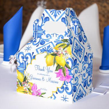 Blue tiles lemon Bougainvillea custom wedding gift Favor Boxes