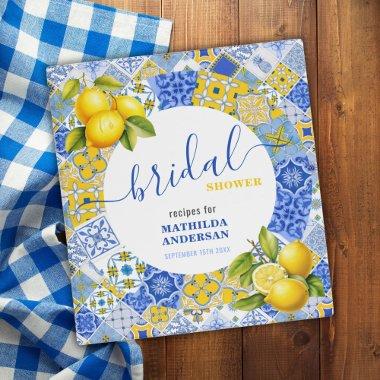 Blue Tiles Lemon  Recipe Cookbook 3 Ring Binder