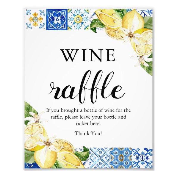 Blue Tiles Lemon Wine Raffle Bridal Shower Sign