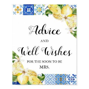 Blue Tiles Lemons Advice and Well Wishes Sign