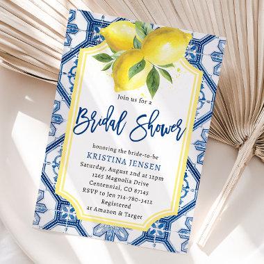 Blue Tiles Lemons Capri Bridal Shower Invitations