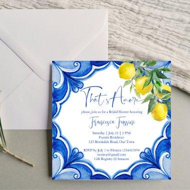 Blue tiles lemons Italian bridal shower Invitations