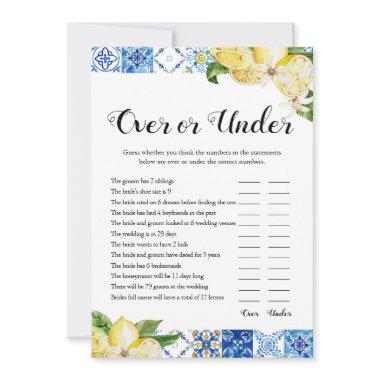 Blue Tiles Lemons Over or Under Bridal Shower Game Invitations