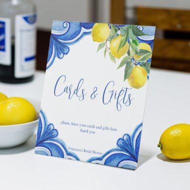 Blue tiles lemons that's amore  gifts pedestal sign