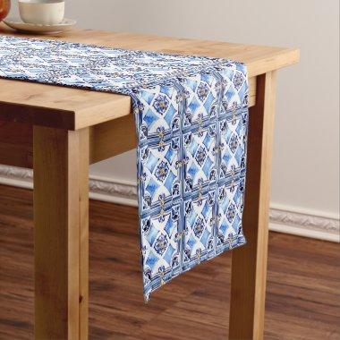 Blue tiles maiolica vintage Italian wedding Short Table Runner