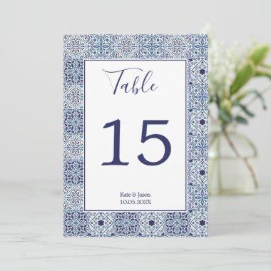 Blue tiles Personalized wedding Table Number
