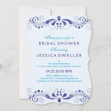 Blue Tint & Navy-Blue Lace Bridal Shower Invite