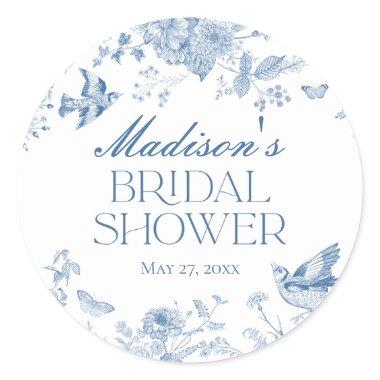 Blue Toile De Jouy Vintage Floral  Classic Round Sticker