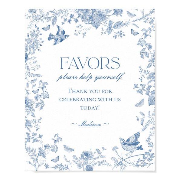 Blue Toile De Jouy Vintage Floral Favors Sign