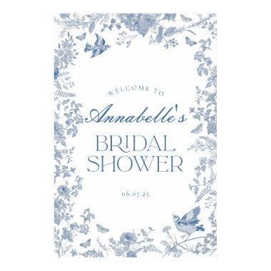 Blue Toile Jouy Floral  Welcome Sign