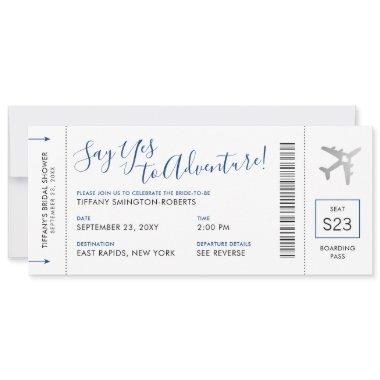 Blue Travel Theme Bridal Shower Boarding Pass Invitations