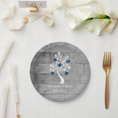Blue Tree of Hearts Wedding Shower Paper Plate