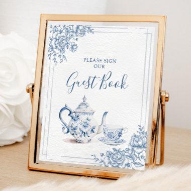 Blue Victorian Garden Bridal Shower Tea Guest Book