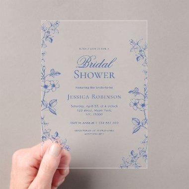 Blue Victorian Vintage Drawn Floral  Acrylic