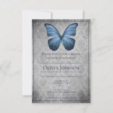 Blue Vintage Butterfly Damask Bridal Shower Invitations