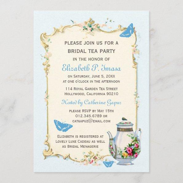 Blue Vintage French Bridal Tea Party Invitations