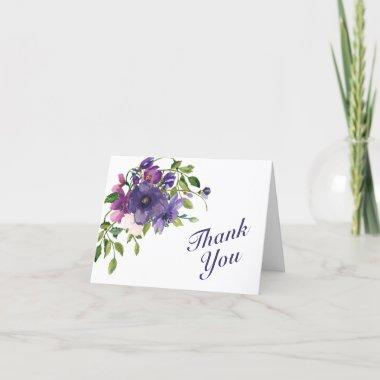 Blue Violet Wild Roses Wedding Thank You Invitations