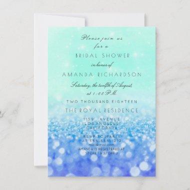 Blue Water Navy Blue Mint Glitter Bridal Shower Invitations