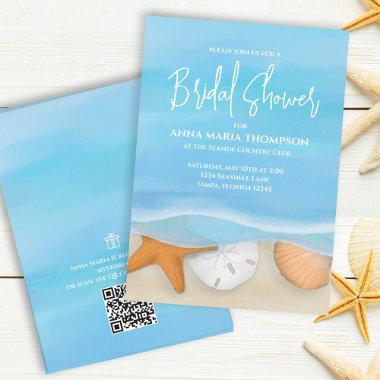 Blue Watercolor Beach Bridal Shower Gift Registry Invitations