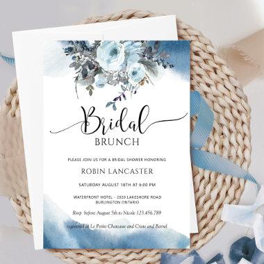Blue Watercolor, Blue Floral Bridal Brunch/Shower Invitations