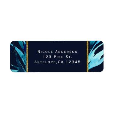 Blue Watercolor Botanical Glam Elegant Wedding Label