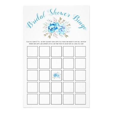 Blue watercolor bridal shower bingo game Invitations flyer