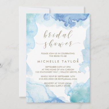 Blue Watercolor Bridal Shower Invitations