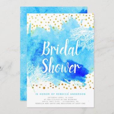 Blue watercolor, coral reef wedding bridal shower Invitations