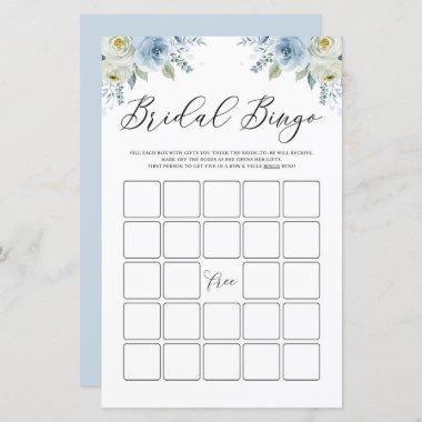 Blue Watercolor Floral Bridal Shower Bingo Game