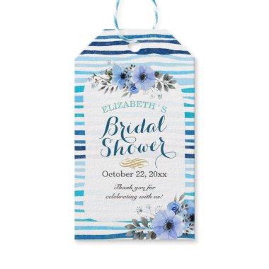 Blue Watercolor Floral Bridal Shower Thank You Gift Tags