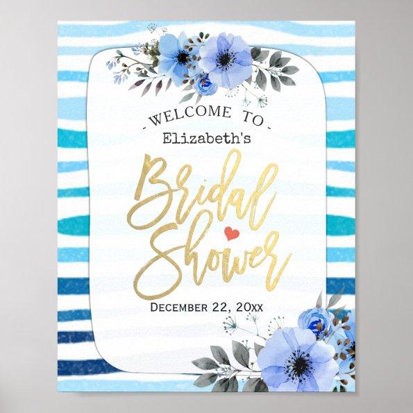 Blue Watercolor Floral Bridal Shower Welcome Sign