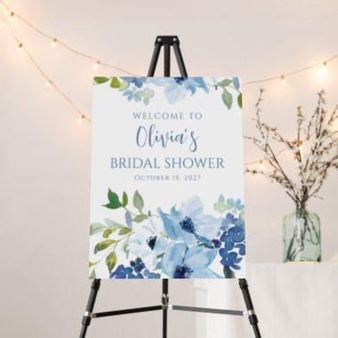 Blue Watercolor Floral Custom Shower Welcome Sign